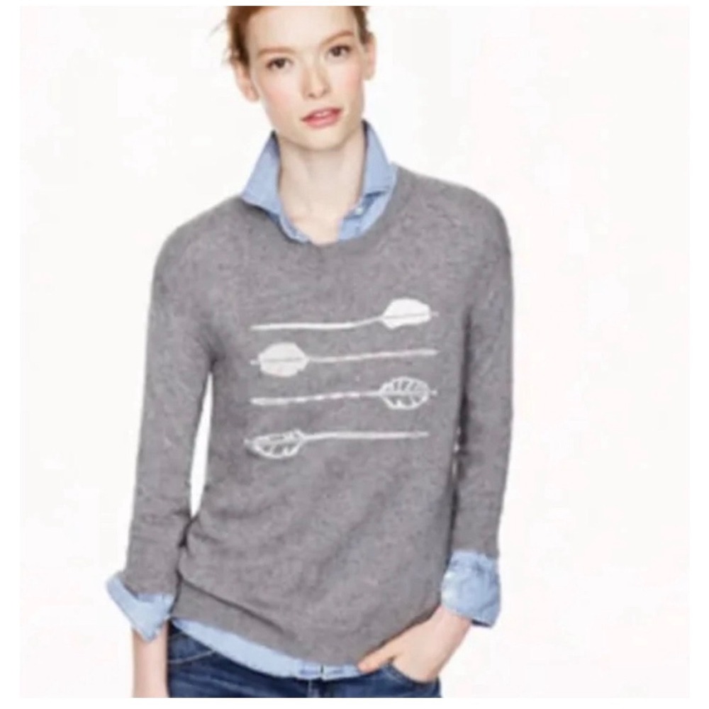 J.Crew Womens Heather Gray Embroidered Arrow Wool Blend Sweater Small 09296